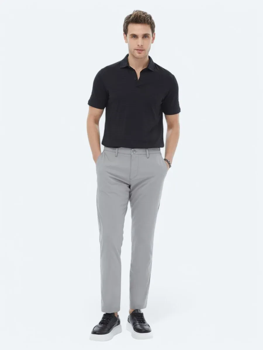 Black Jacquard Polo Neck 100% Cotton T-Shirt - 2