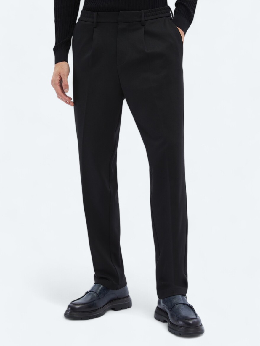 Black Knitting Carrot Fit Casual Trousers - 2