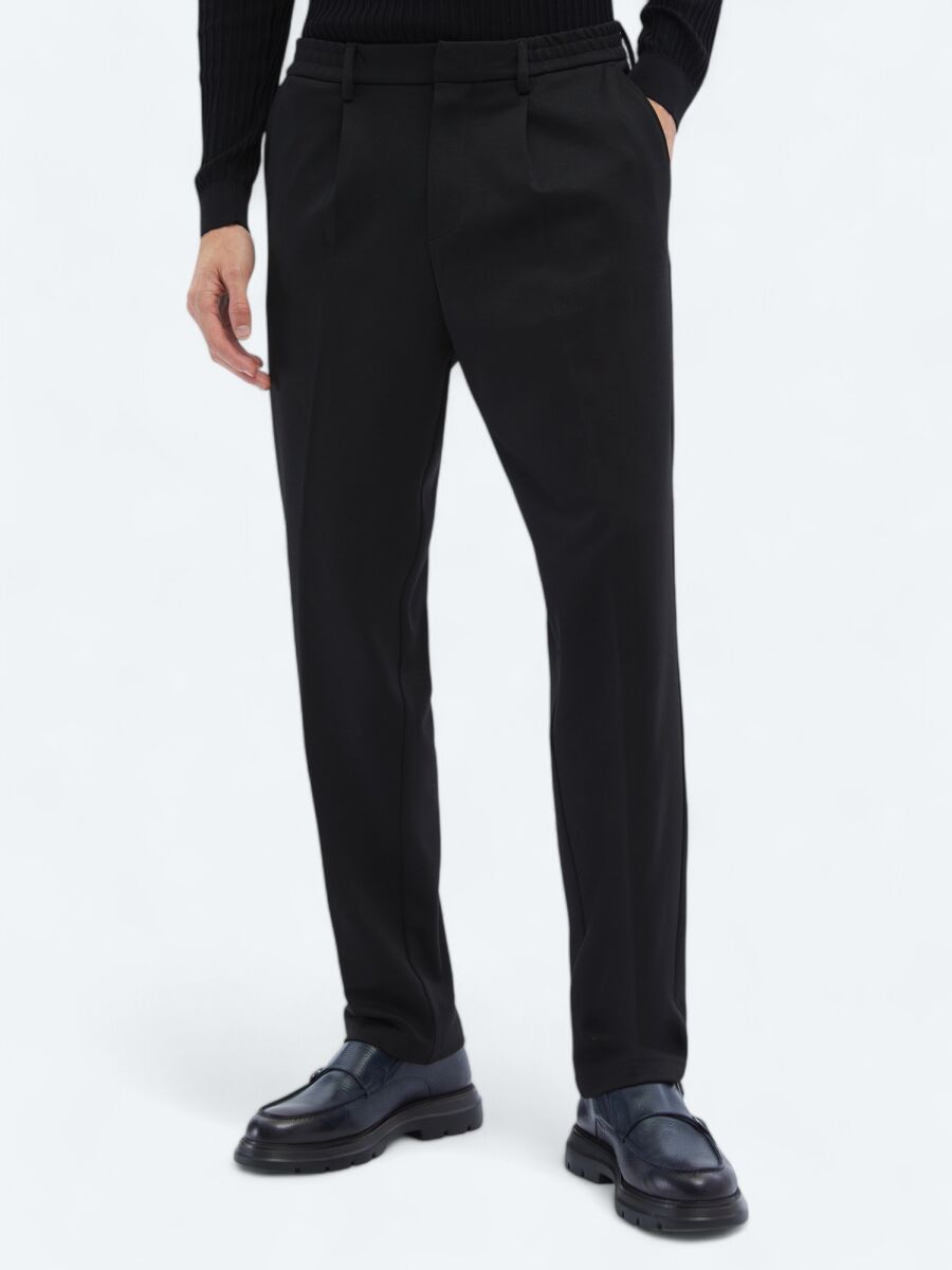 Black Knitting Carrot Fit Casual Trousers - 2