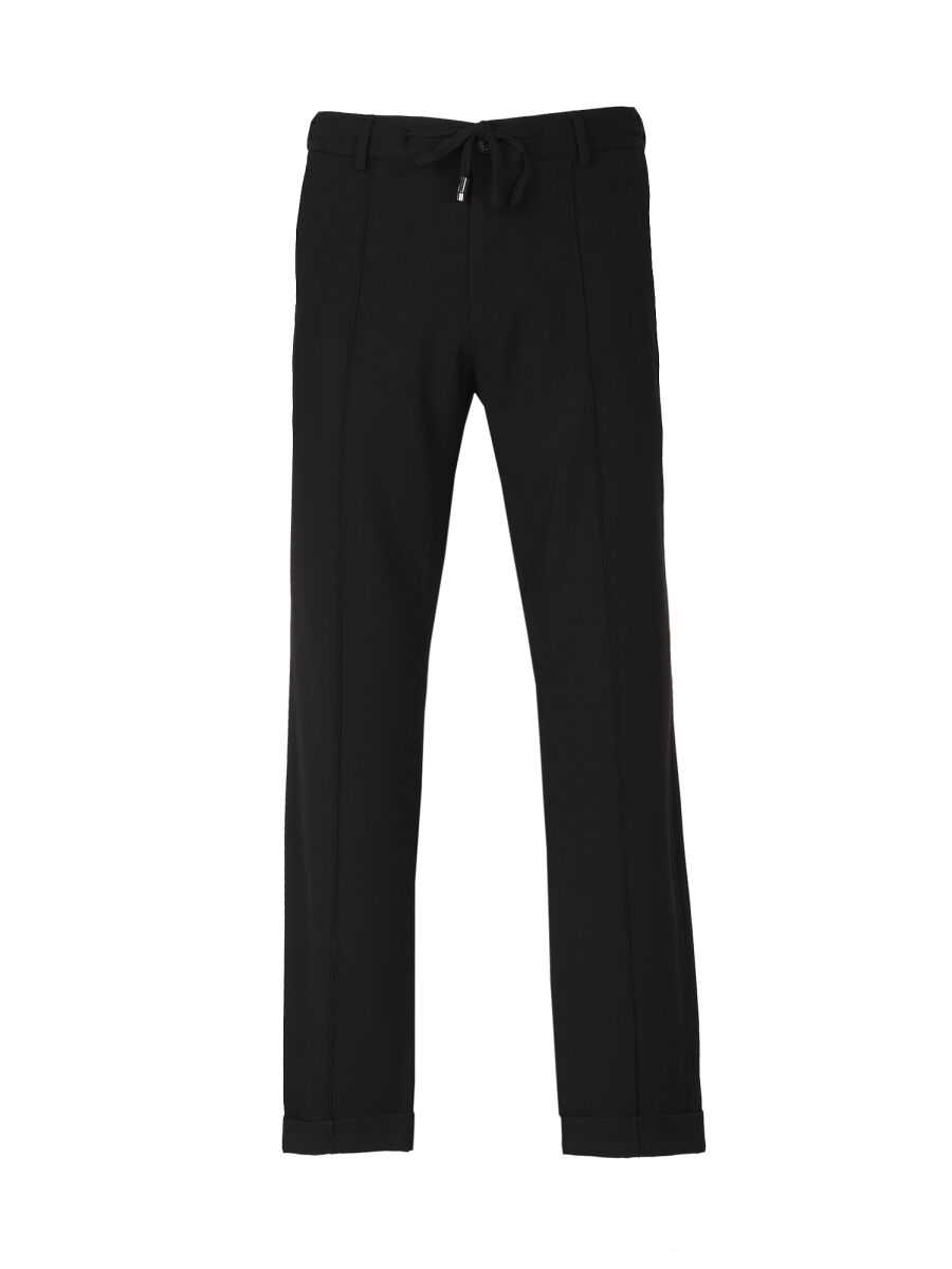 Black Knitting Jogging Fit Casual Trousers - 1