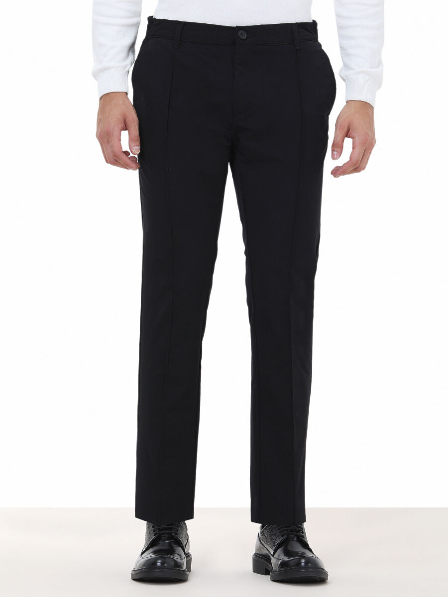 Black Knitting Jogging Fit Casual Trousers - 1