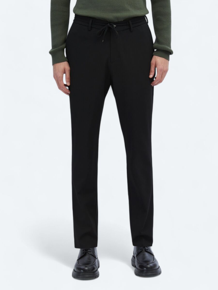 Black Knitting Jogging Fit Casual Trousers - 2