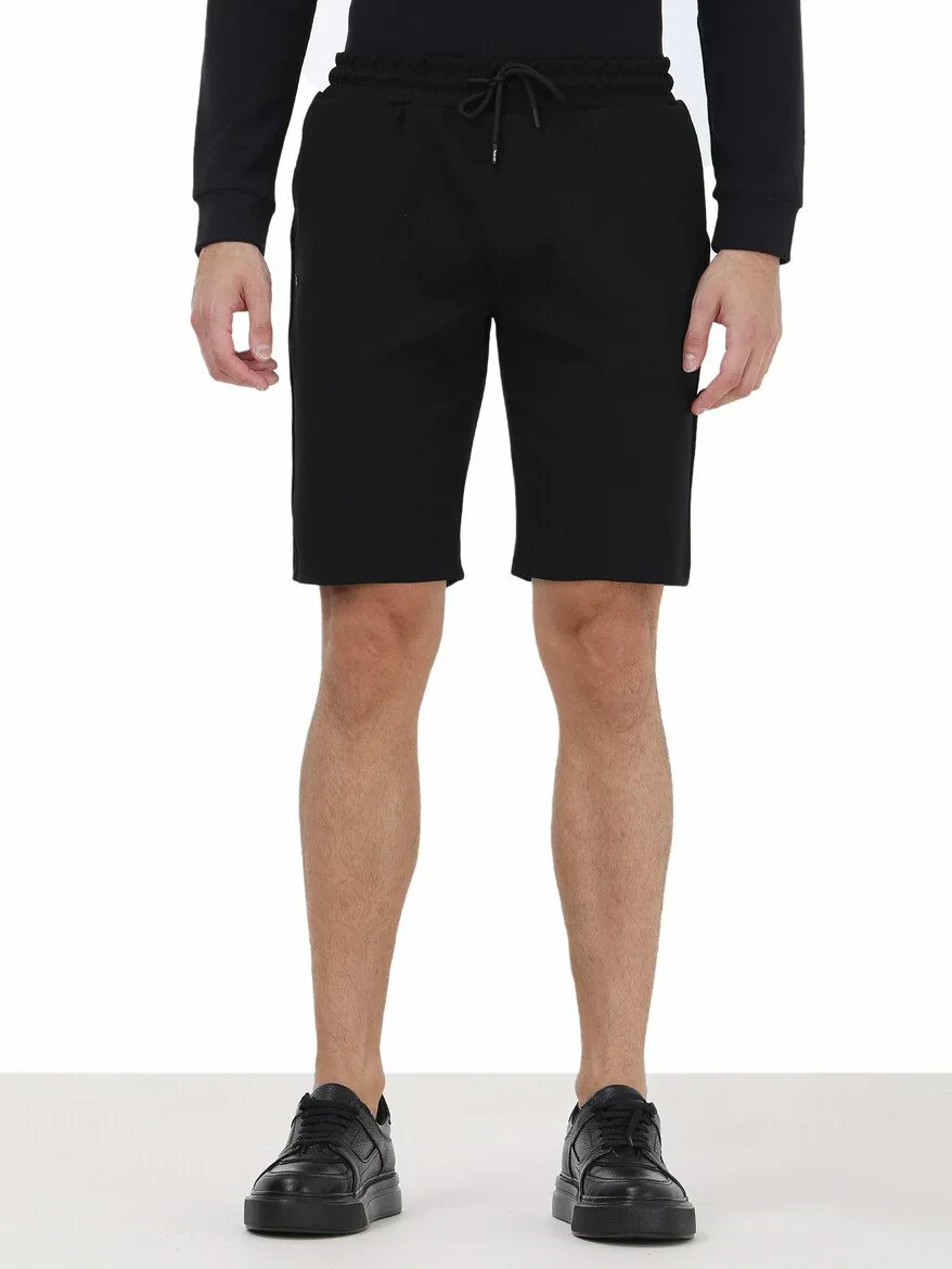 Black Knitting Jogging Fit Sport Bermuda - 1