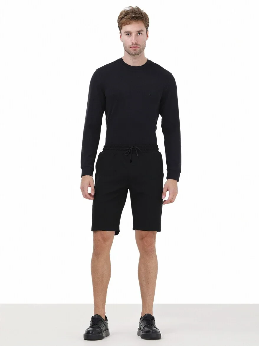 Black Knitting Jogging Fit Sport Bermuda - 2