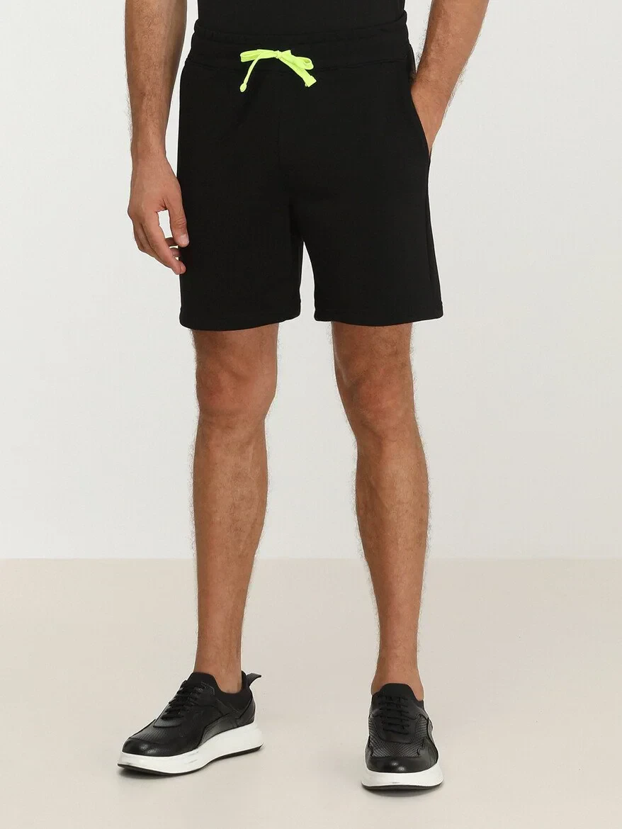 Black Knitting Jogging Fit Sport Cotton Blended Bermuda - 1