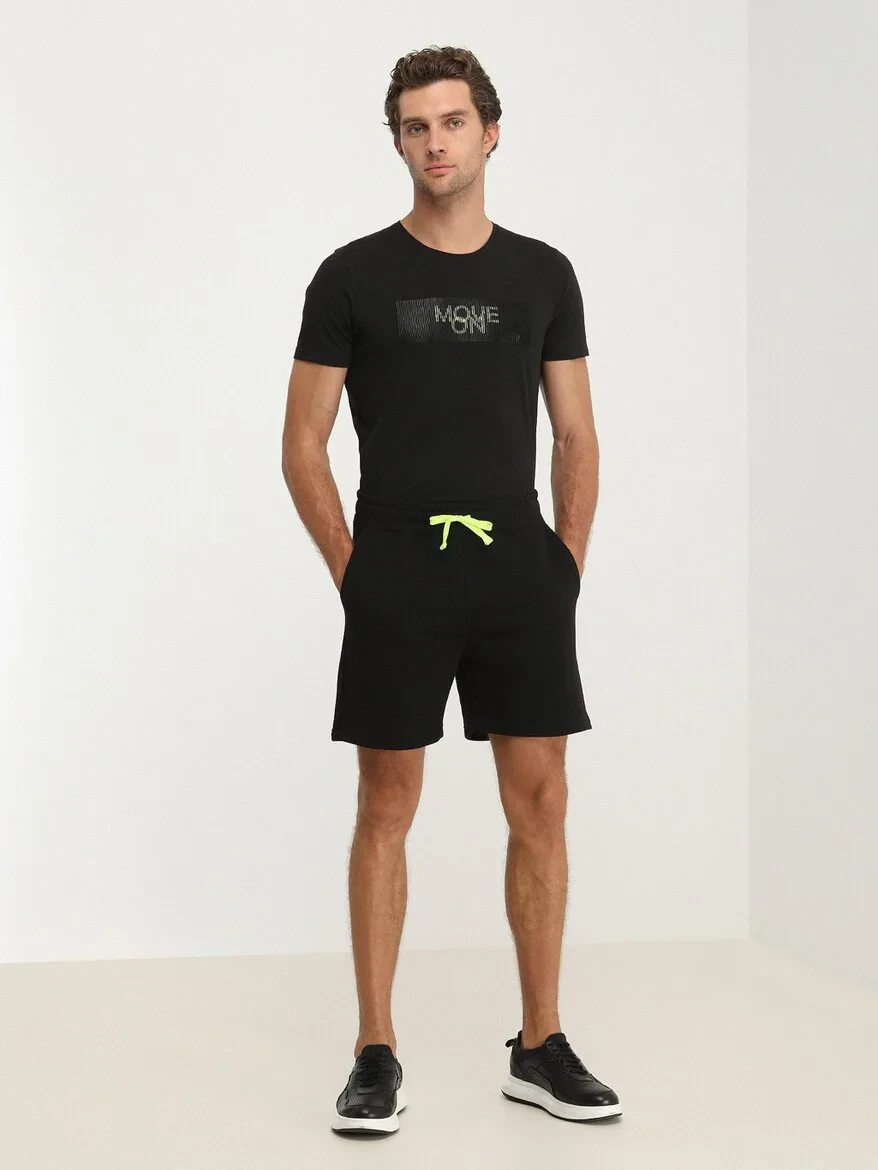 Black Knitting Jogging Fit Sport Cotton Blended Bermuda - 2