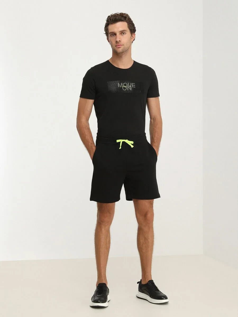 Black Knitting Jogging Fit Sport Cotton Blended Bermuda - 2