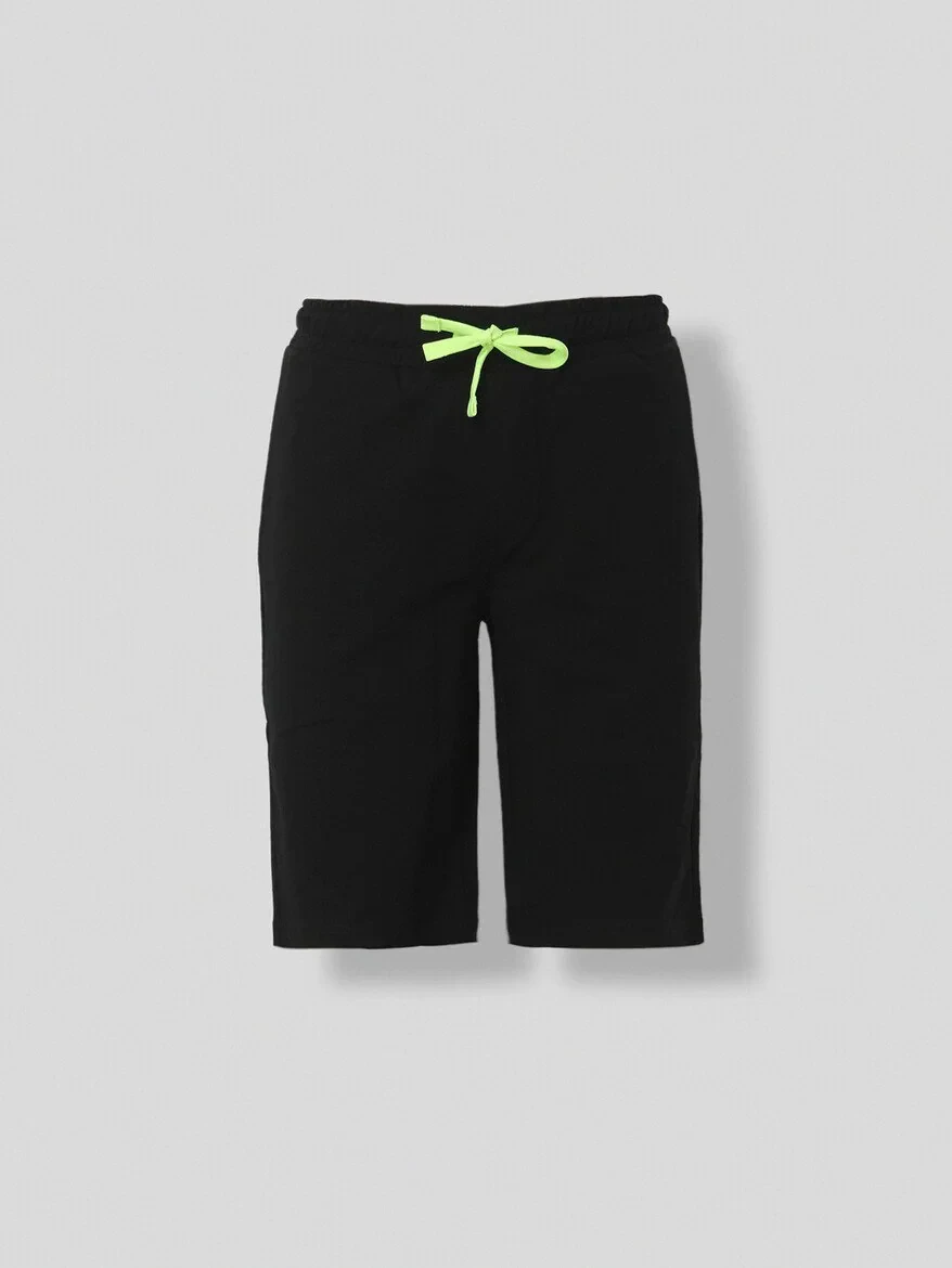 Black Knitting Jogging Fit Sport Cotton Blended Bermuda - 5