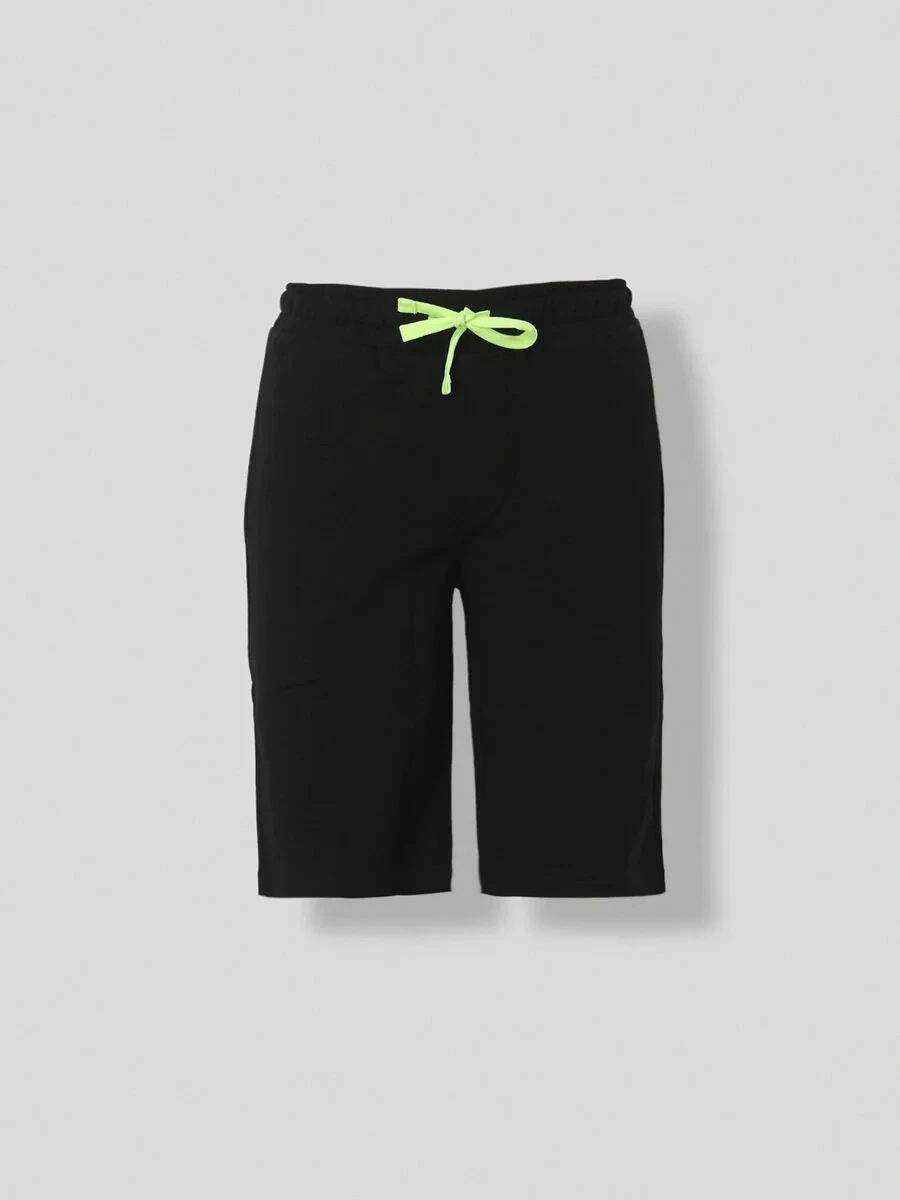 Black Knitting Jogging Fit Sport Cotton Blended Bermuda - 5