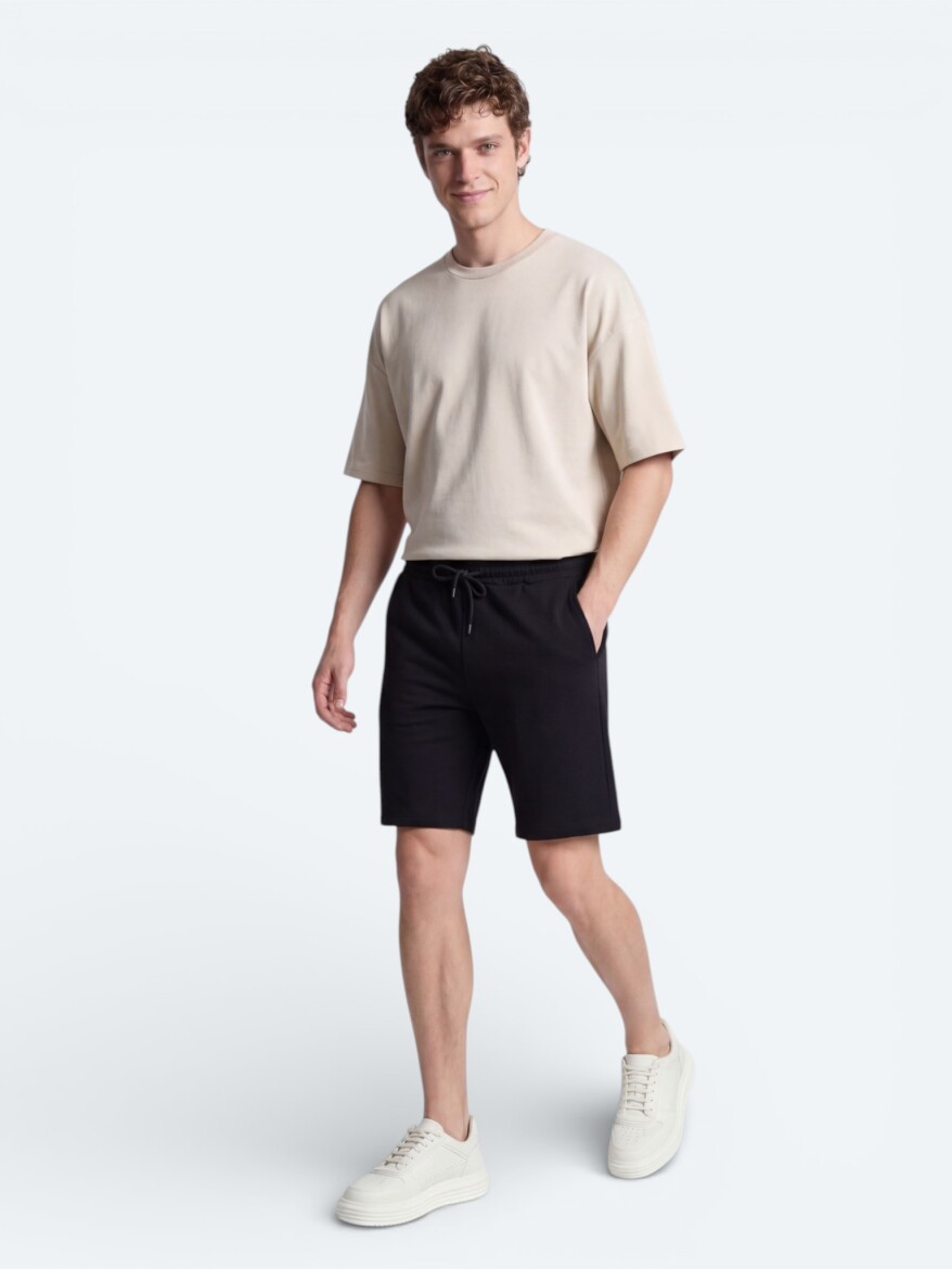 Black Knitting Regular Fit Casual Bermuda - 3