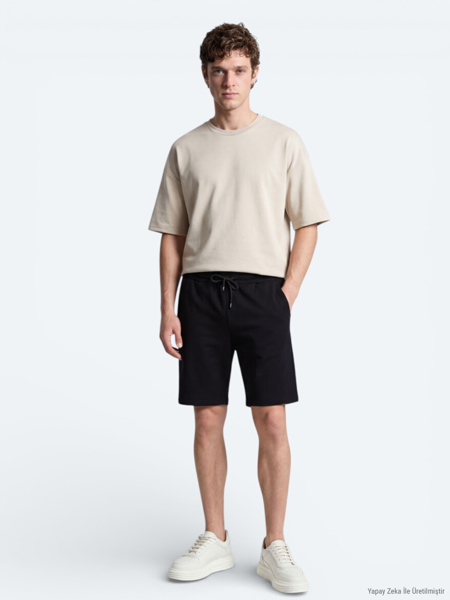 Black Knitting Regular Fit Casual Bermuda - KİP