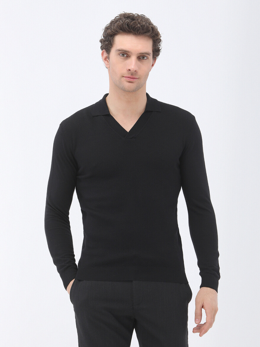 Black Knitwear Sweatshirt - 1