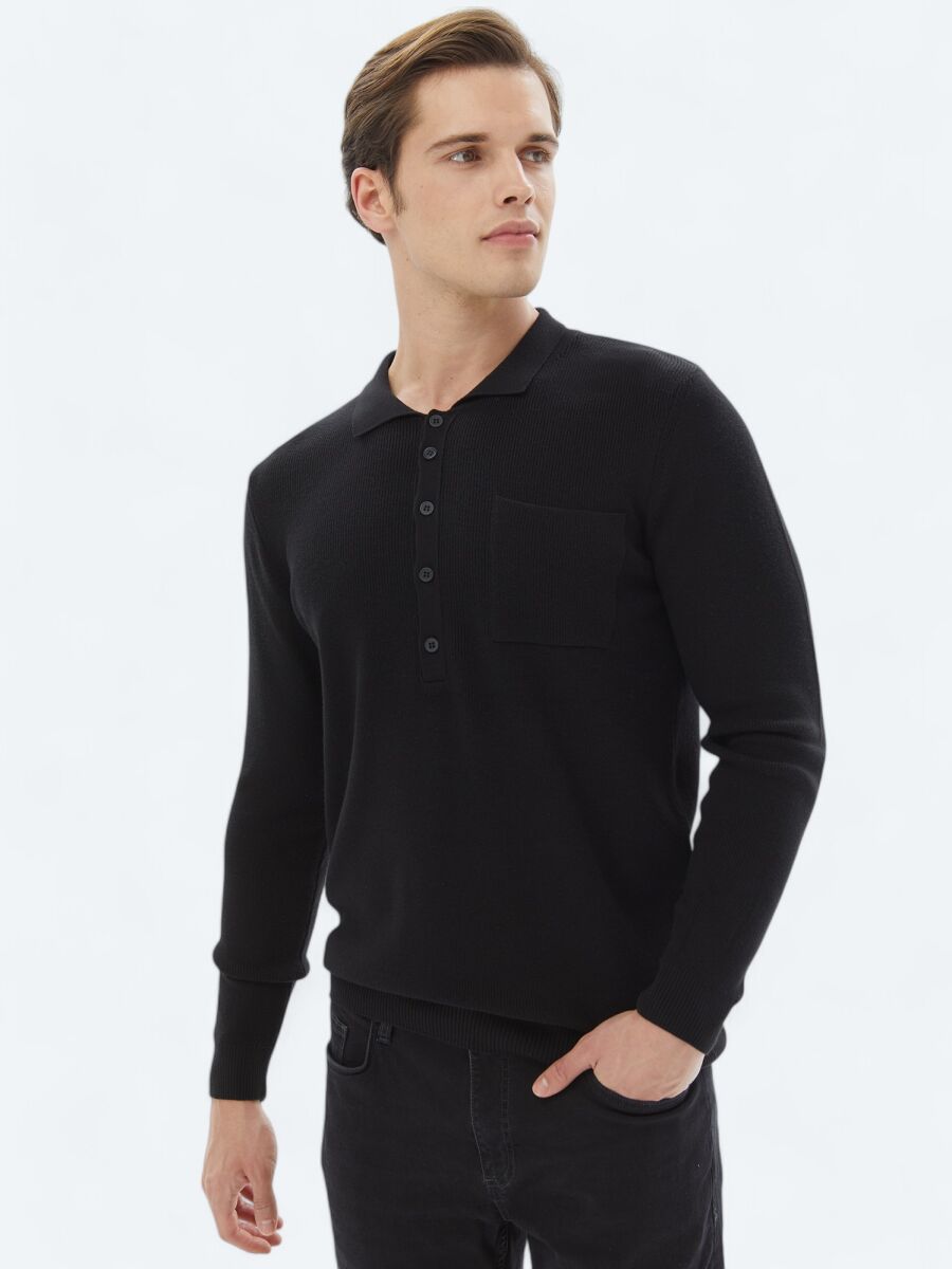 Black Knitwear Sweatshirt - 1