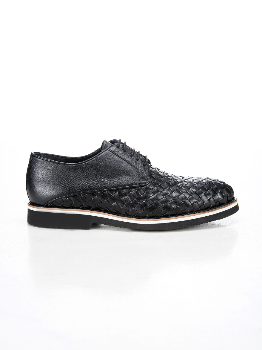 Black Leather Casual Shoes - 1