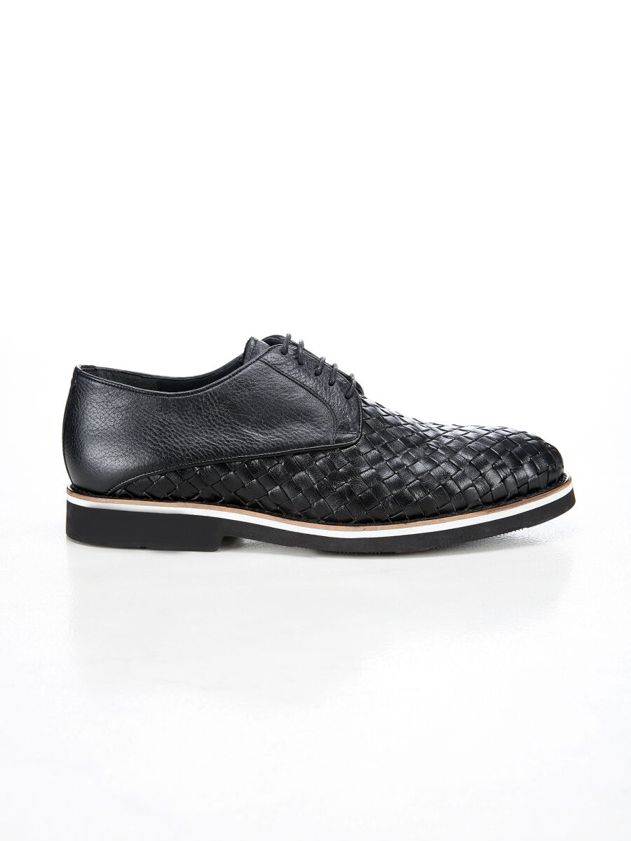 Black Leather Casual Shoes - 1