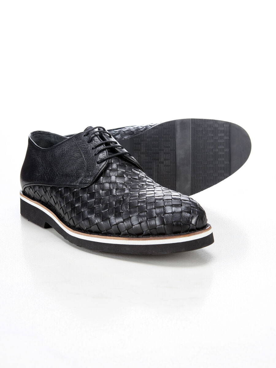 Black Leather Casual Shoes - 3
