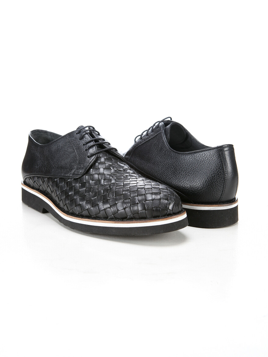 Black Leather Casual Shoes - 4