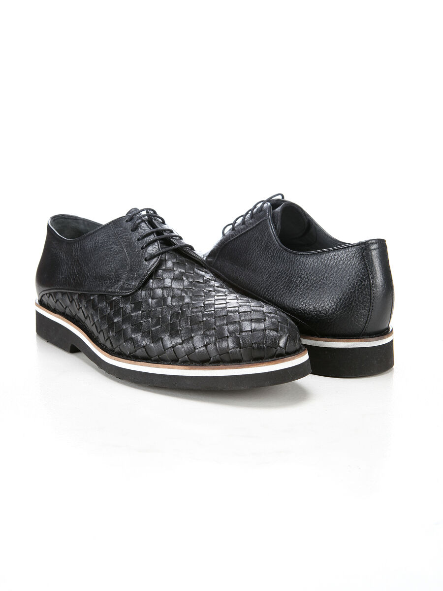 Black Leather Casual Shoes - 4