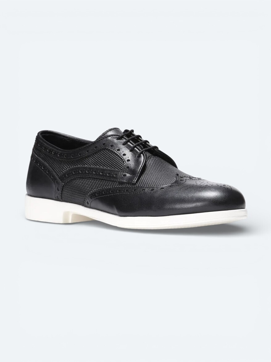 Black Leather Casual Shoes - 1