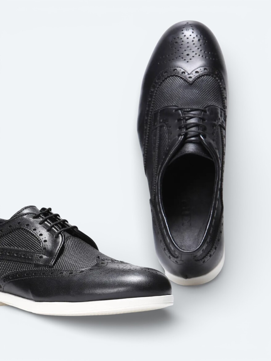 Black Leather Casual Shoes - 4