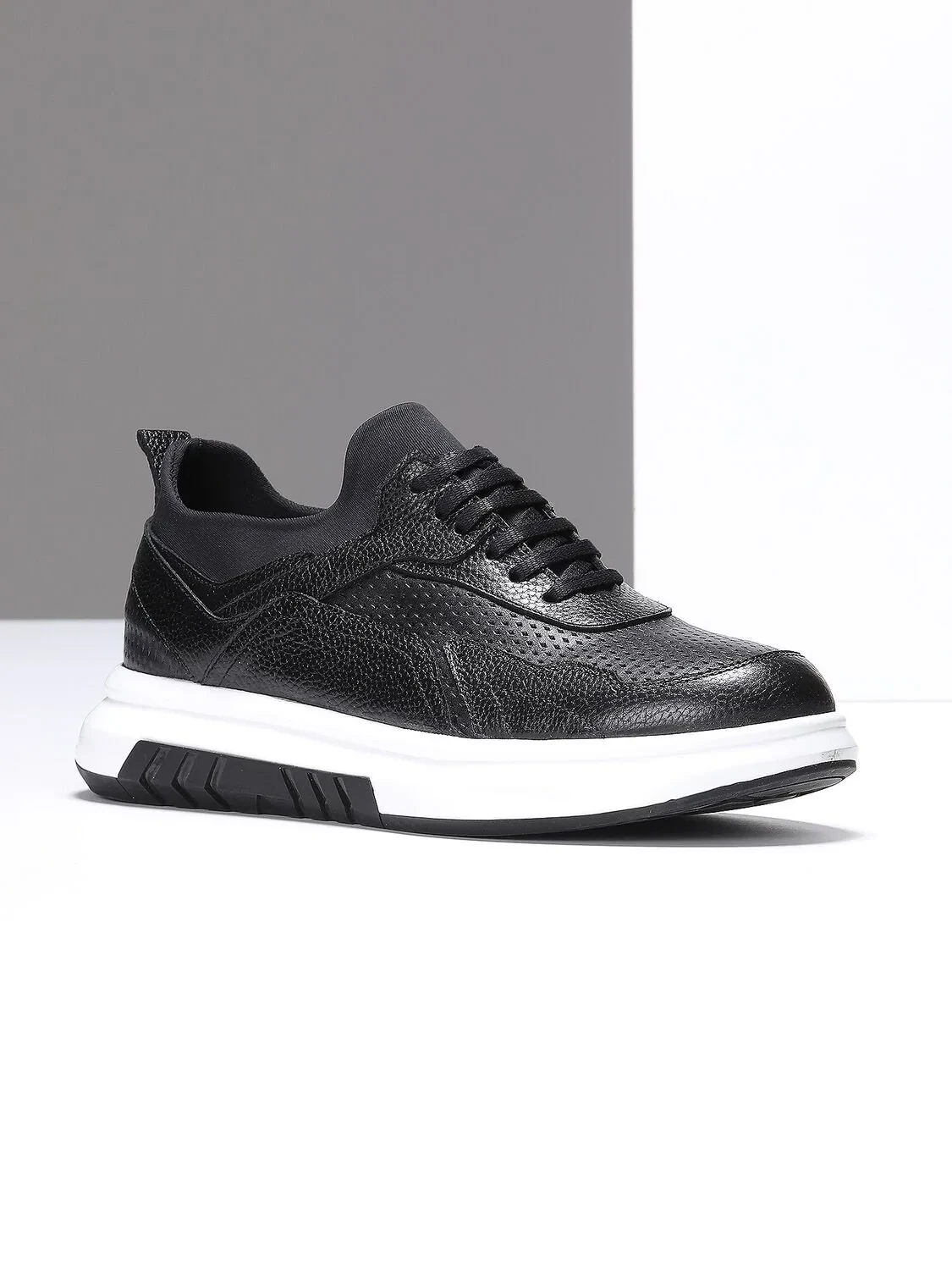 Black Leather Casual Sneaker - 1
