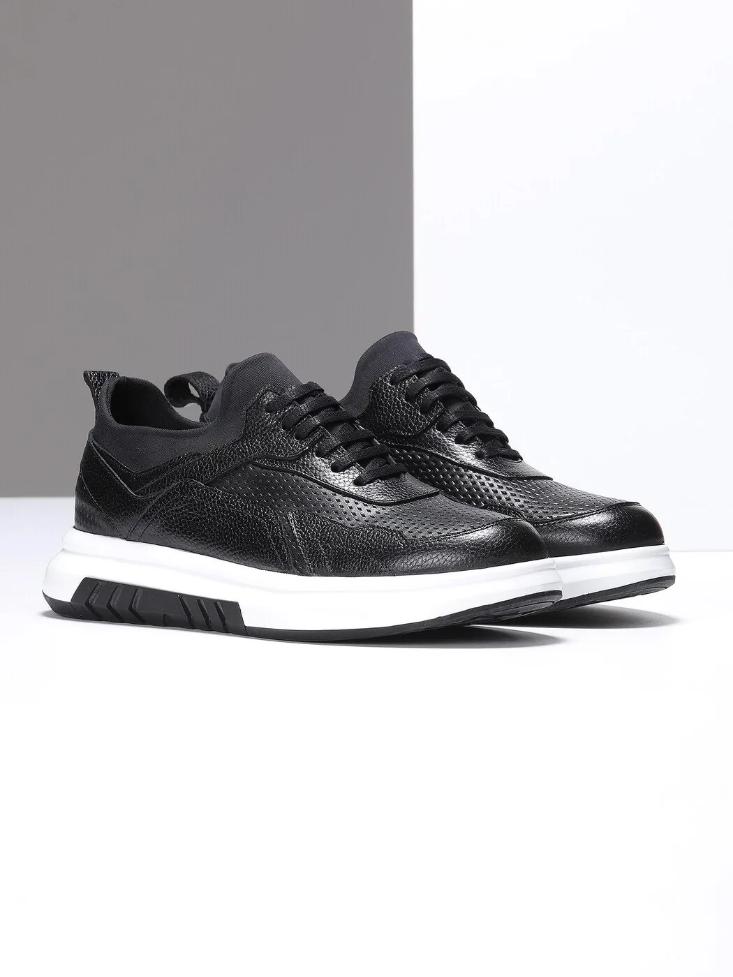 Black Leather Casual Sneaker - 2