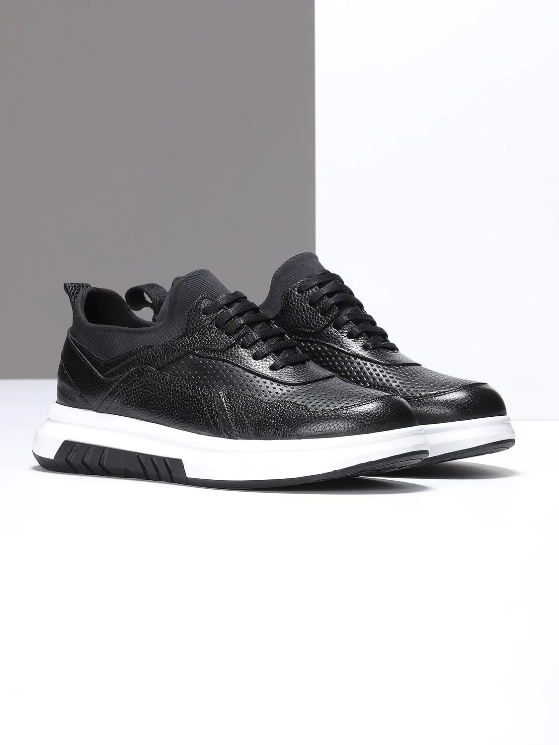 Black Leather Casual Sneaker - 2