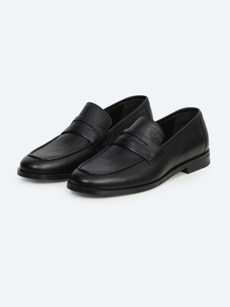 Black Leather Classical Loafer - KİP