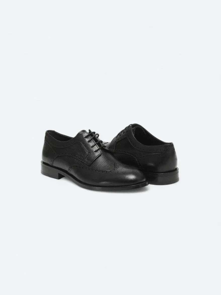 Black Leather Classical Shoes - 3