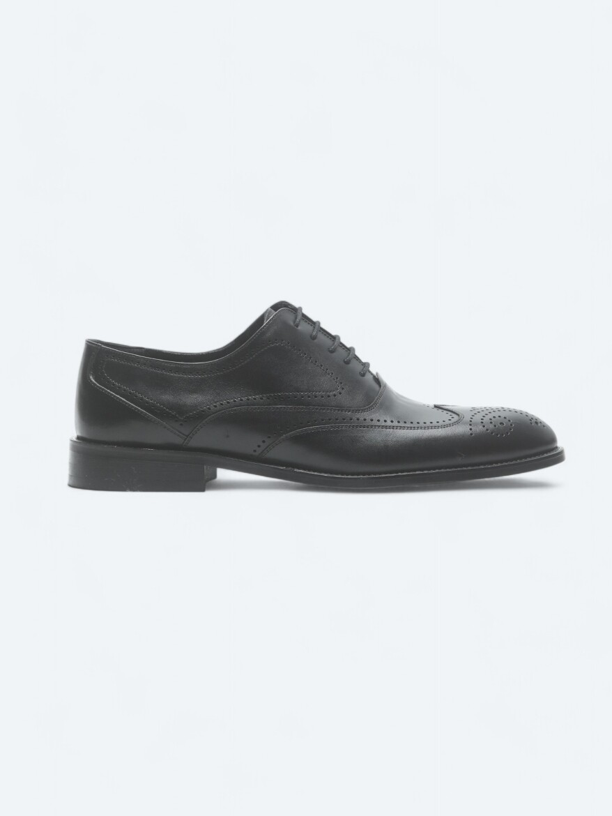 Black Leather Classical Shoes - KİP