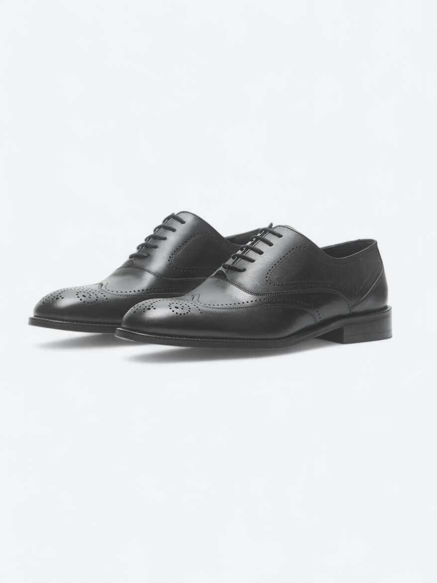 Black Leather Classical Shoes - KİP