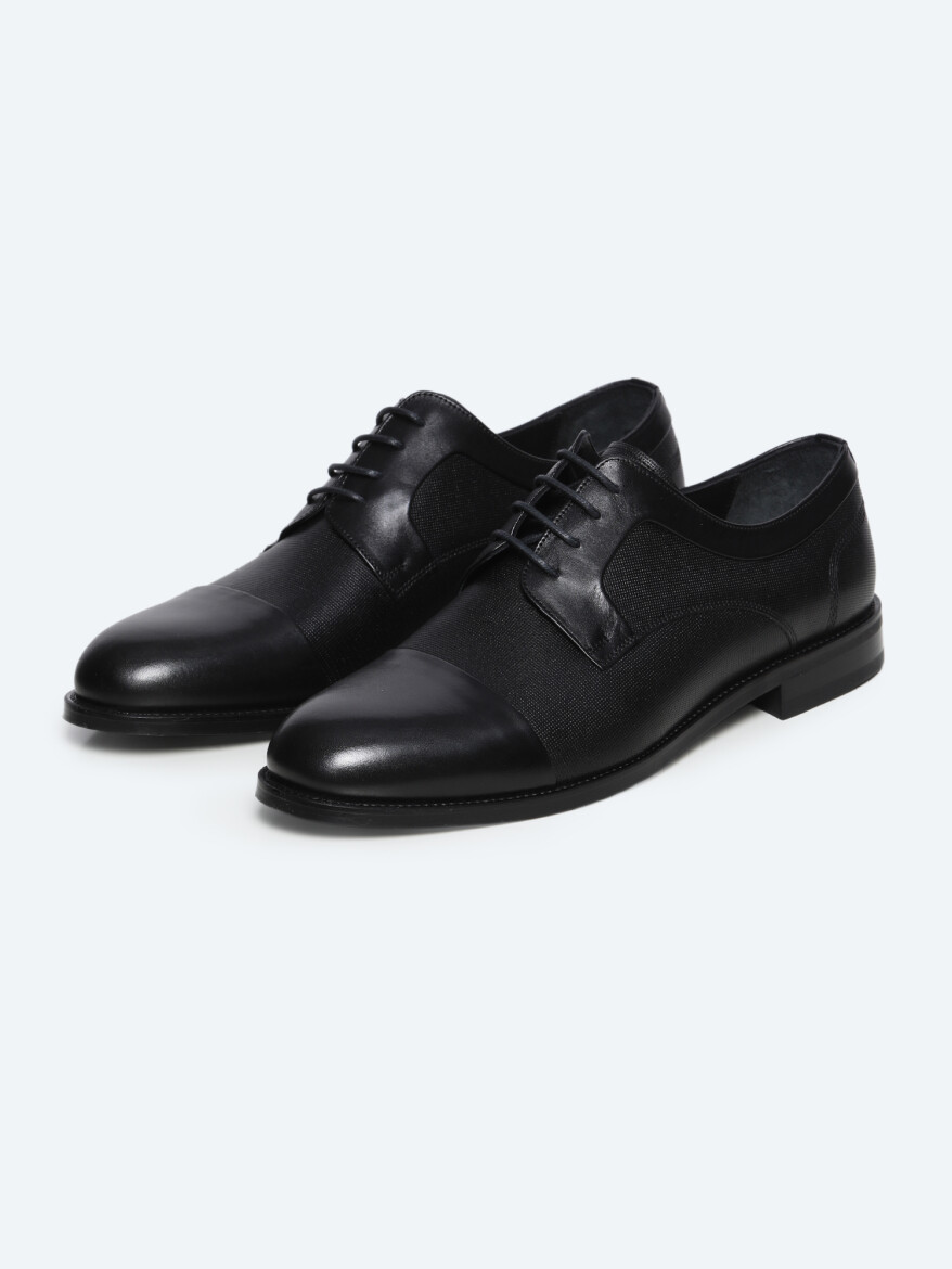 Black Leather Classical Shoes - KİP