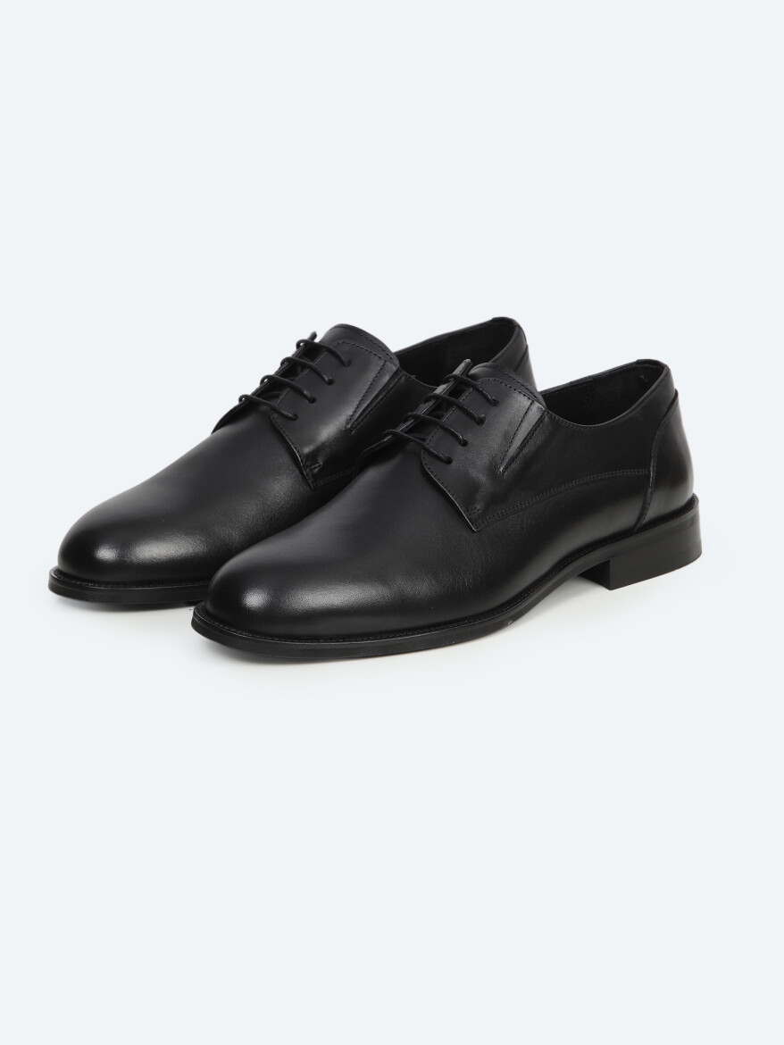 Black Leather Classical Shoes - KİP