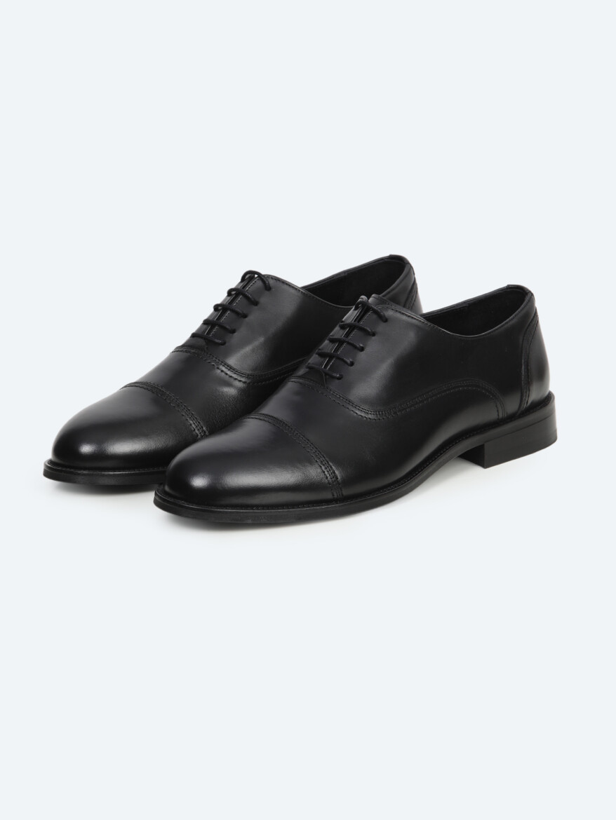 Black Leather Classical Shoes - KİP