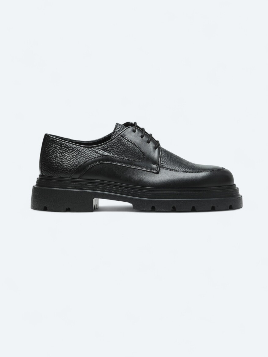 Black Leather Smart Casual Shoes - 1