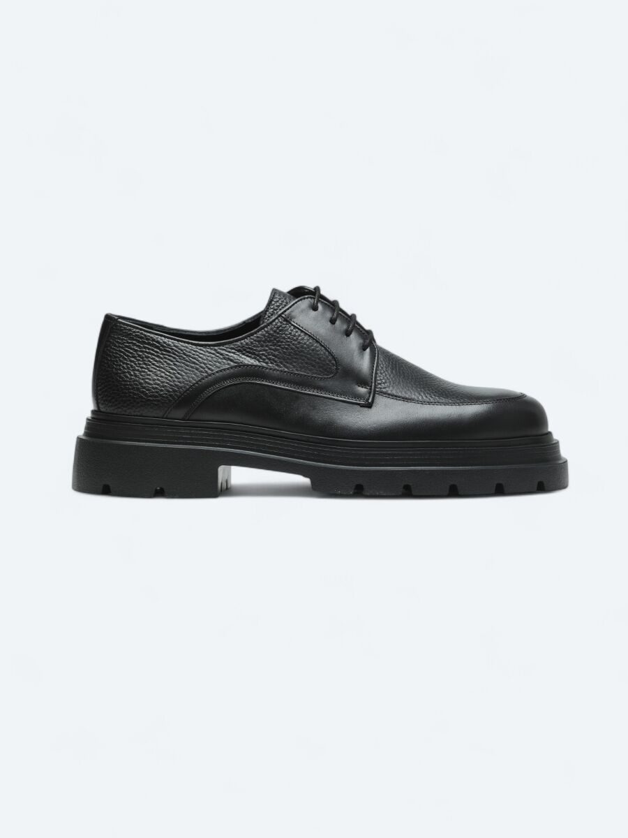 Black Leather Smart Casual Shoes - 1