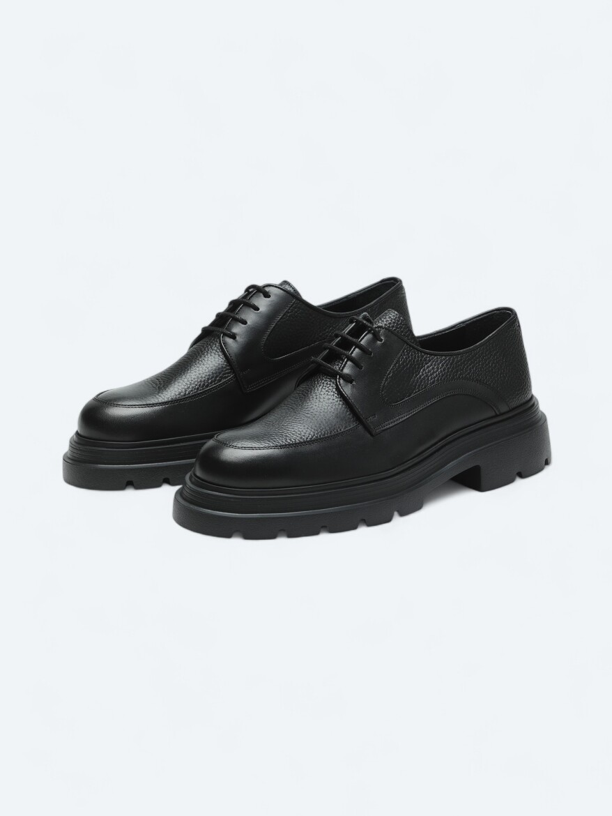 Black Leather Smart Casual Shoes - 2