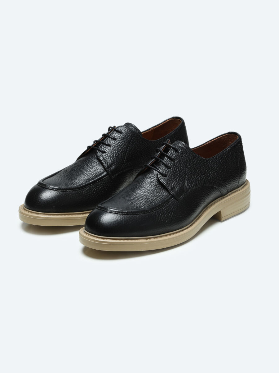 Black Leather Smart Casual Shoes - 2
