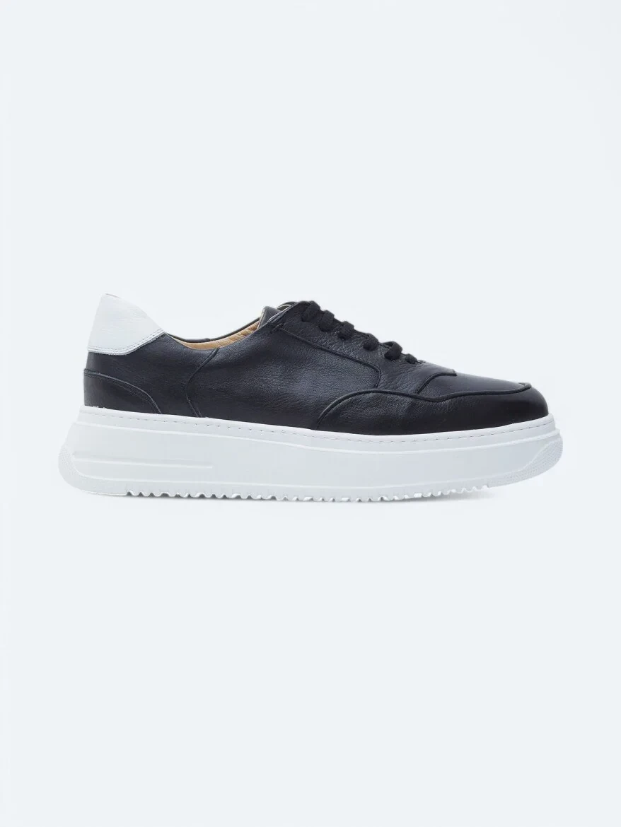 Black Leather Sport Sneaker - 1