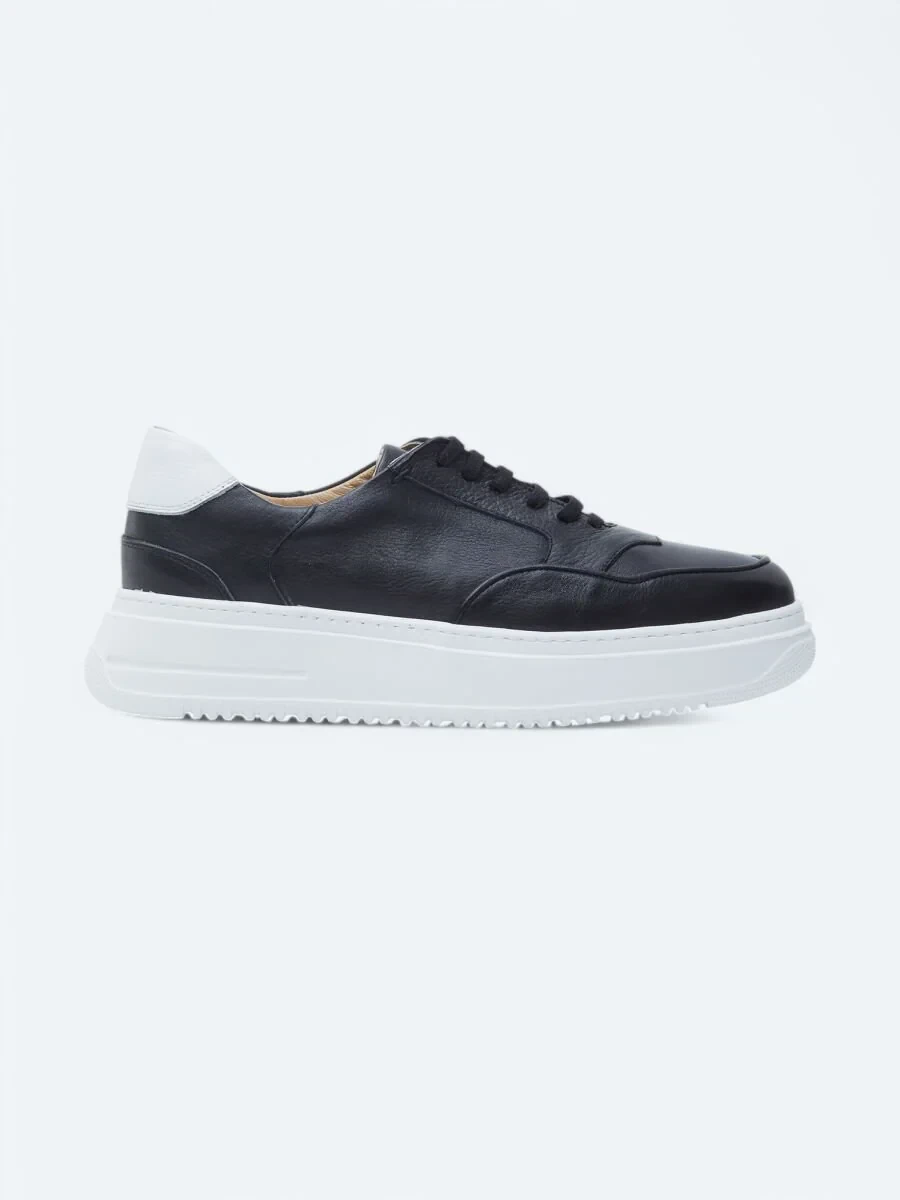 Black Leather Sport Sneaker - 1