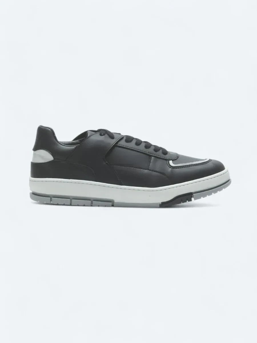 Black Leather Sport Sneaker - 1