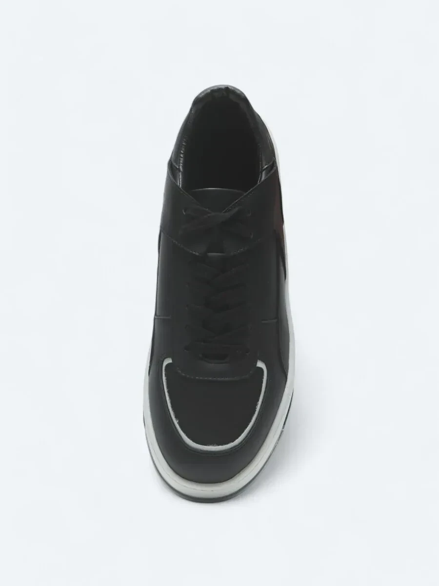 Black Leather Sport Sneaker - 3