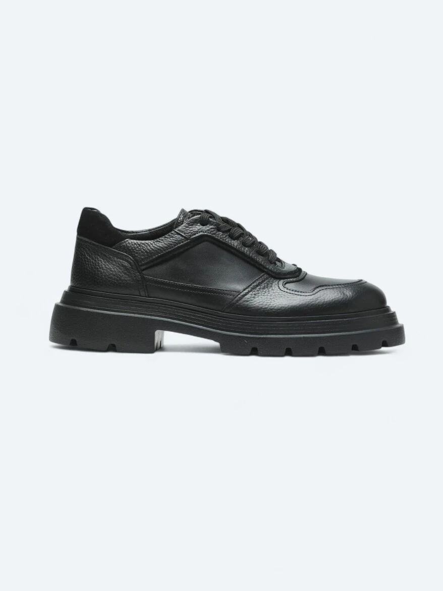 Black Leather Sport Sneaker - 1