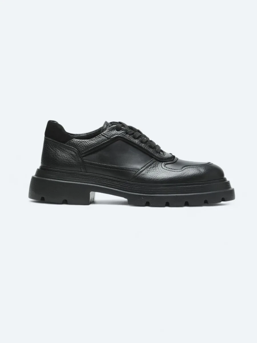 Black Leather Sport Sneaker - 1
