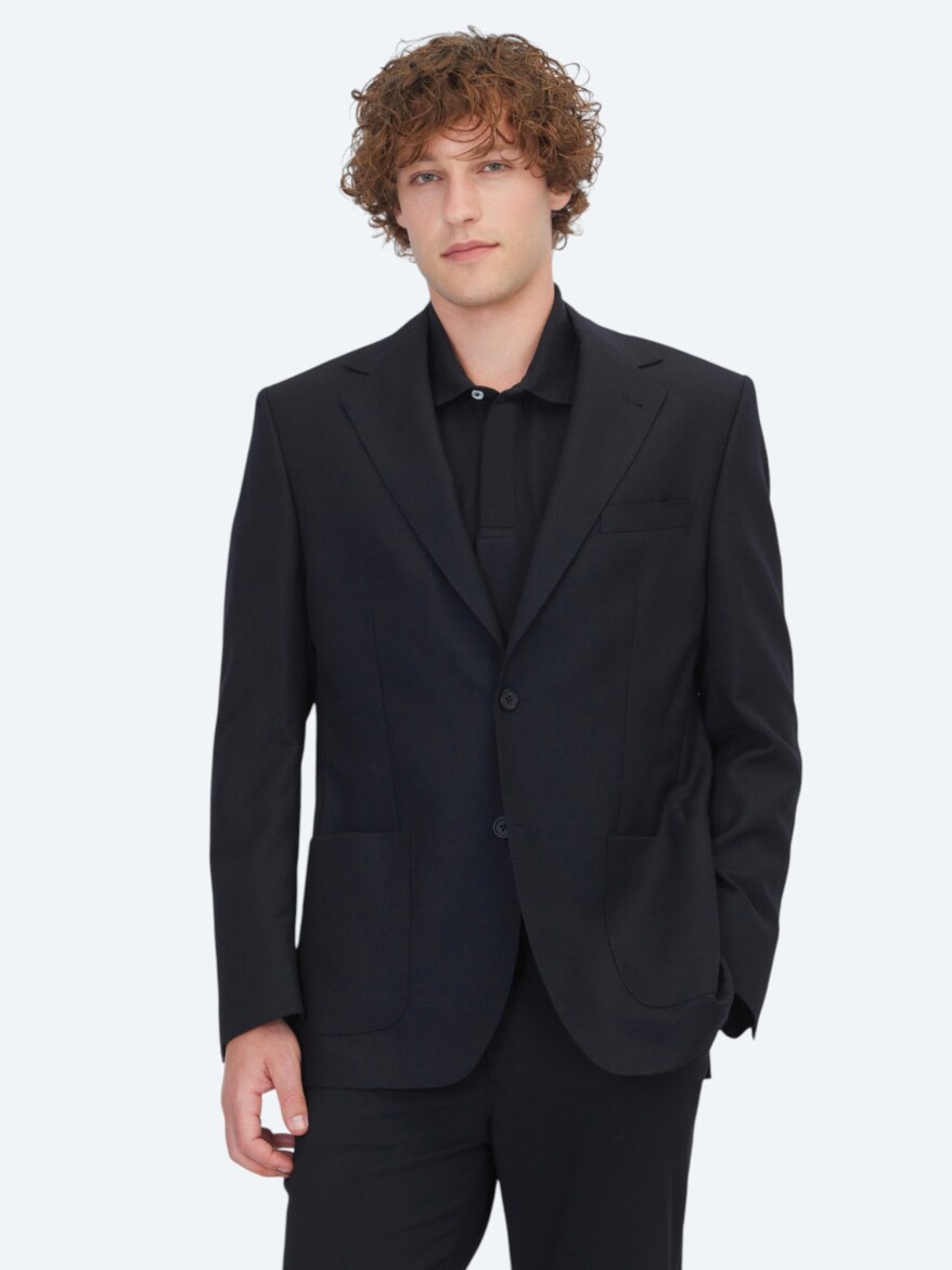 Black Micro Modern Fit 100% Wool Jacket - 1