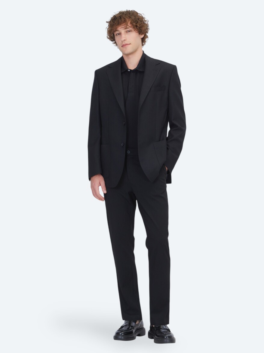 Black Micro Modern Fit 100% Wool Jacket - 2