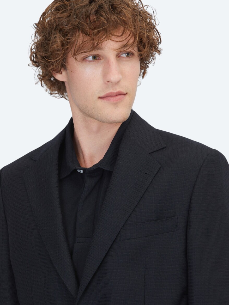 Black Micro Modern Fit 100% Wool Jacket - 3