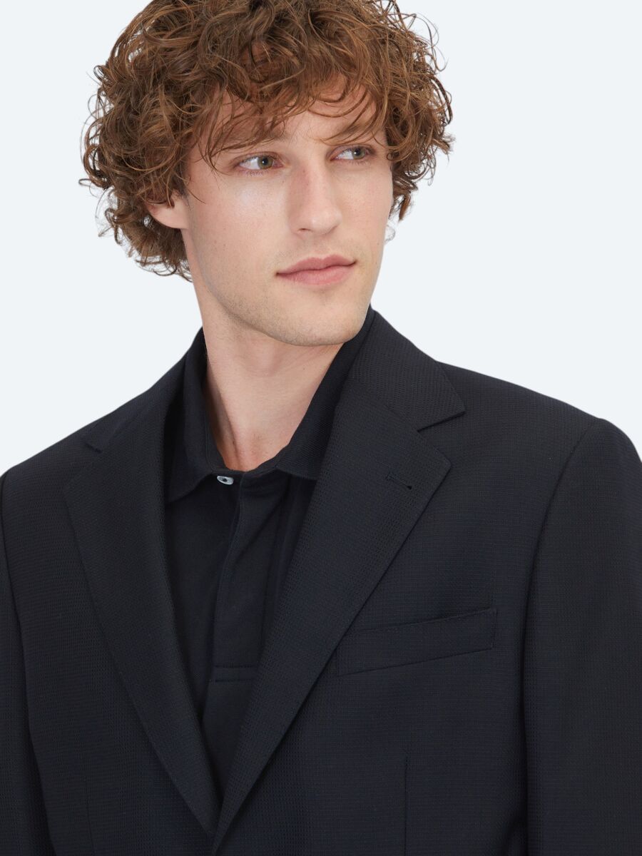 Black Micro Modern Fit 100% Wool Jacket - 3