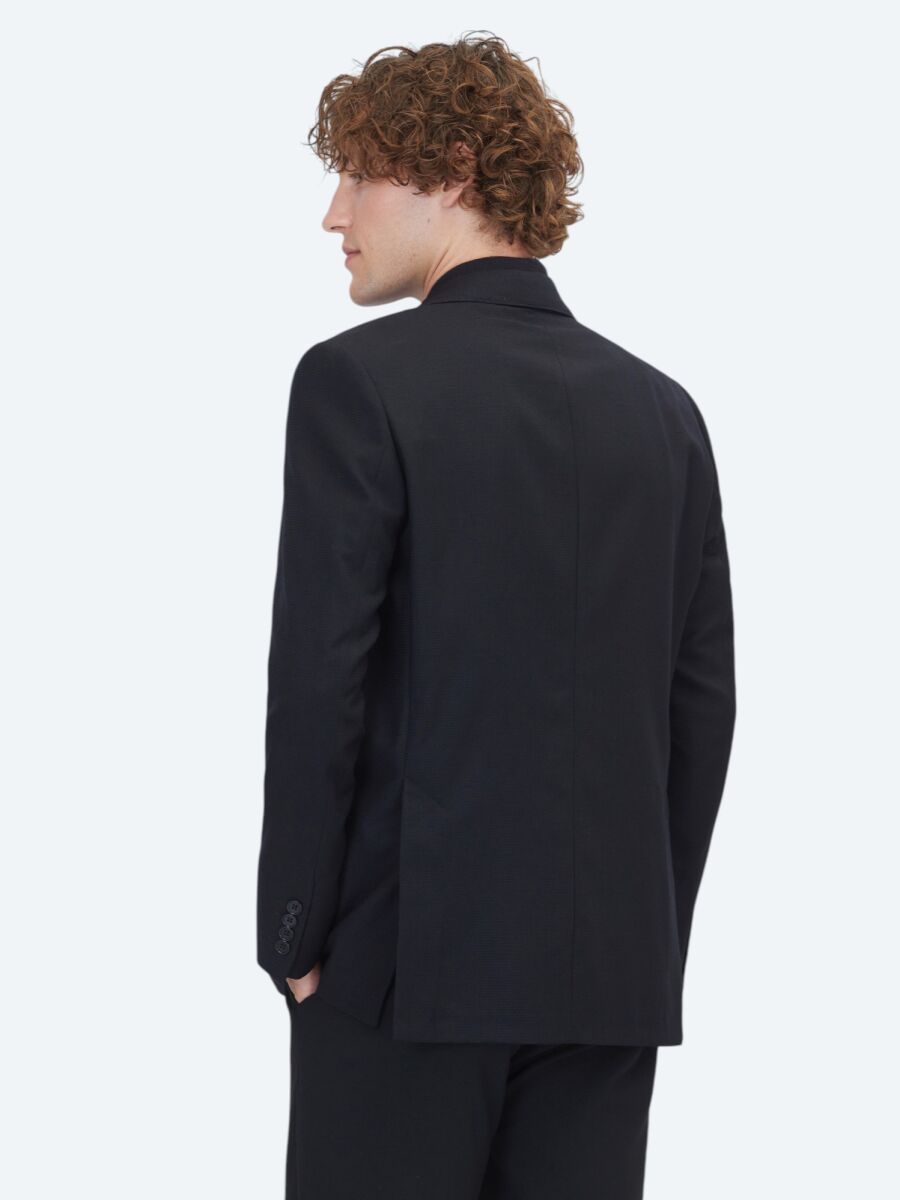 Black Micro Modern Fit 100% Wool Jacket - 5