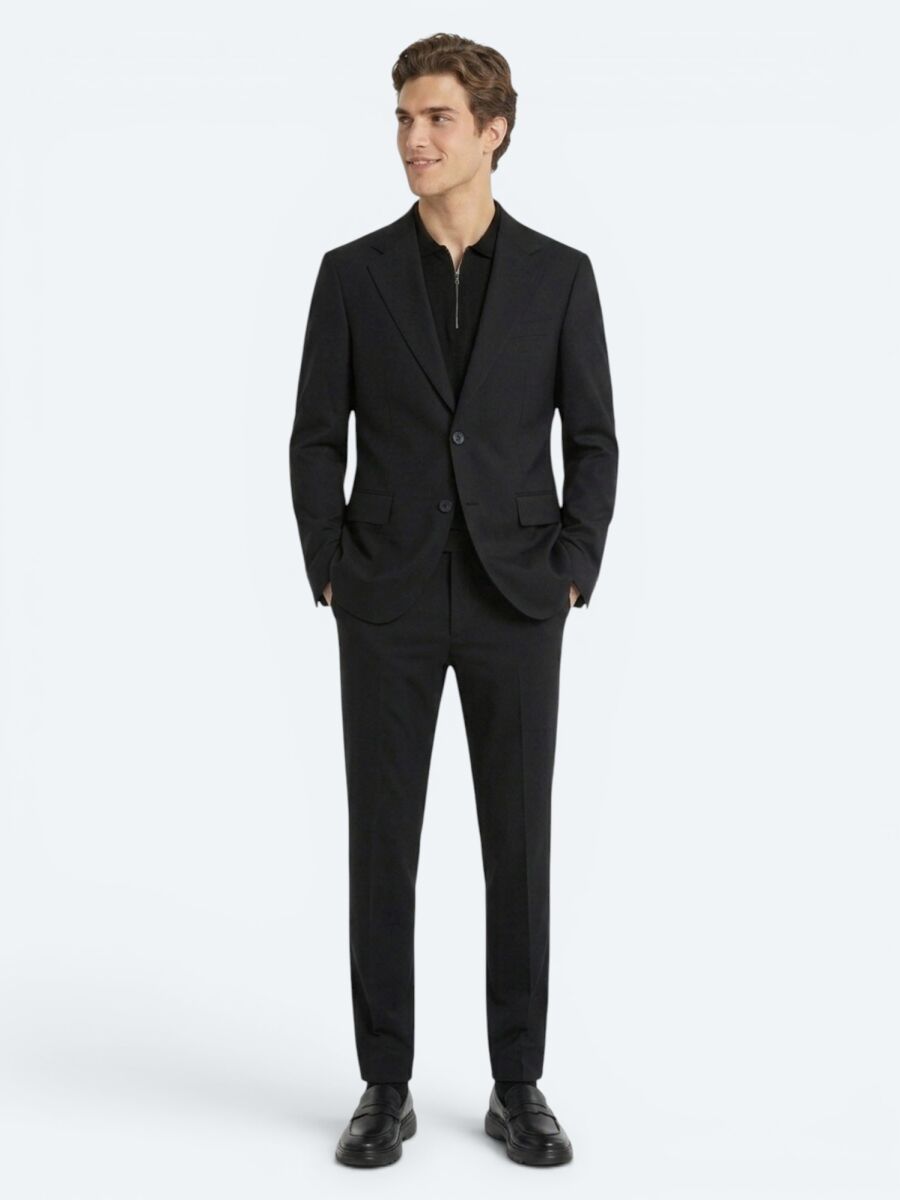 Black Micro Modern Fit 100% Wool Suit - 1